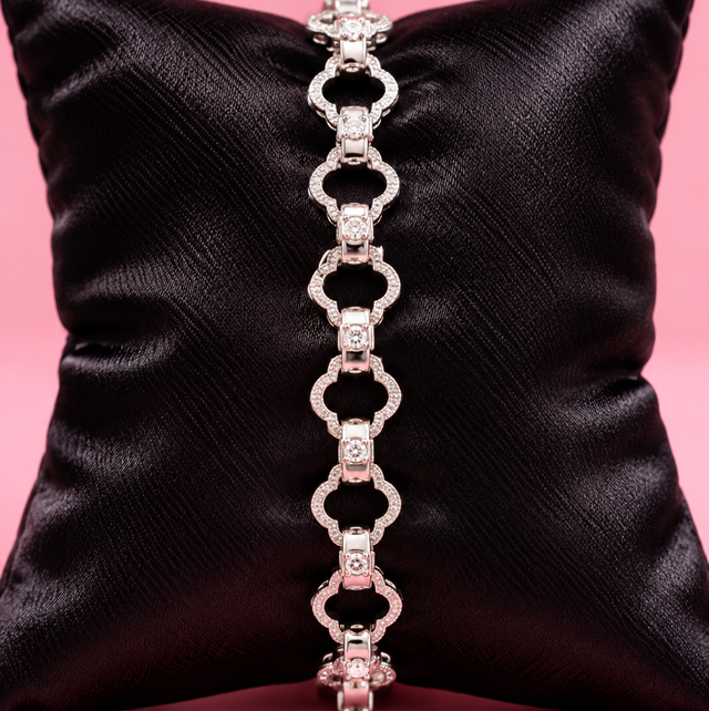 925 Sterling Silver Clover &amp; Heart Link Bracelet