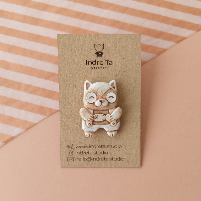 Handmade Cat clay pin - Cat pin - Air dry clay brooch