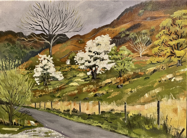 Blackthorn near Thorneythwaite, Borrowdale. Original 16x12 oil on canvas.
