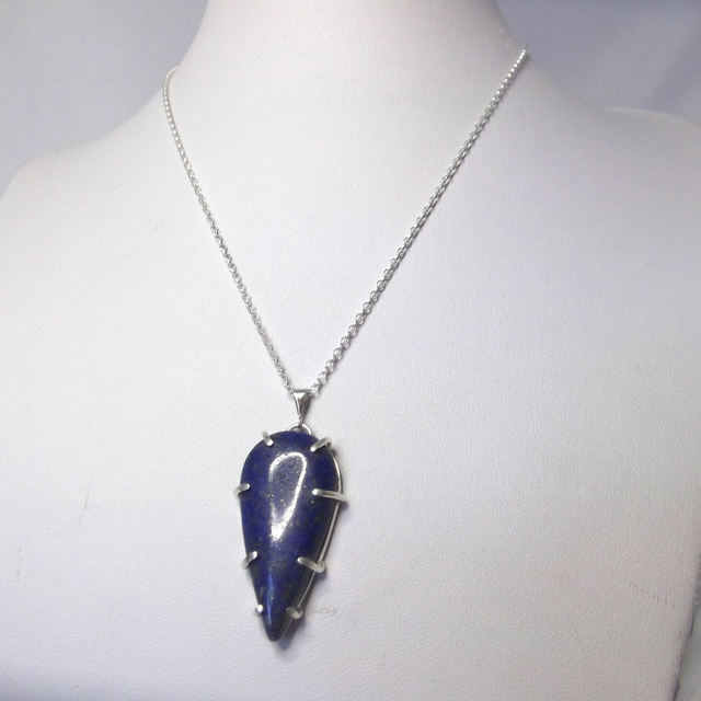Lapis Lazuli gemstone pendant with recycled silver claw setting