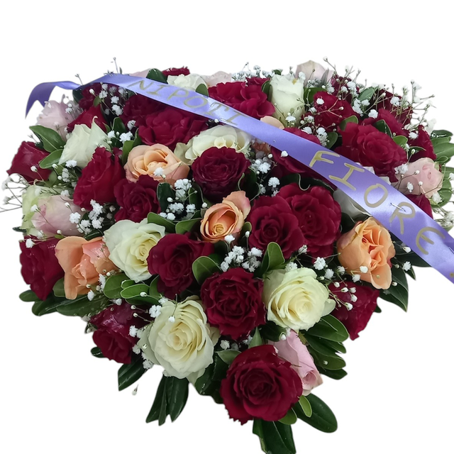 Cuore Funebre con roselline ( si può chiedere la varietà del Colore )