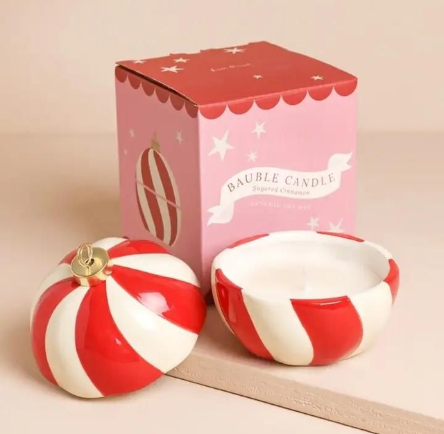 Candy Cane Striped Bauble Candle - Cinnamon