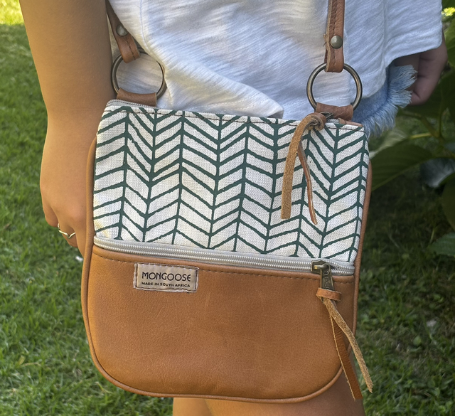 Kiki Leather Fishbone Green/Natural