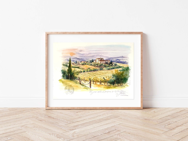 Original Watercolor Painting,   Tuscany view