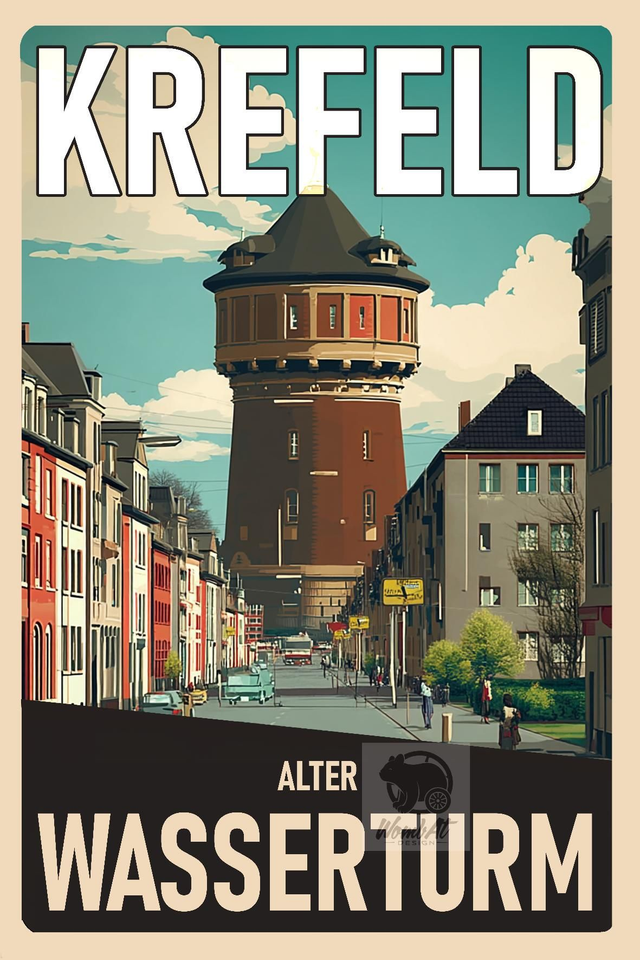 Retro-Reise-Postkarte Krefeld: Alter Wasserturm