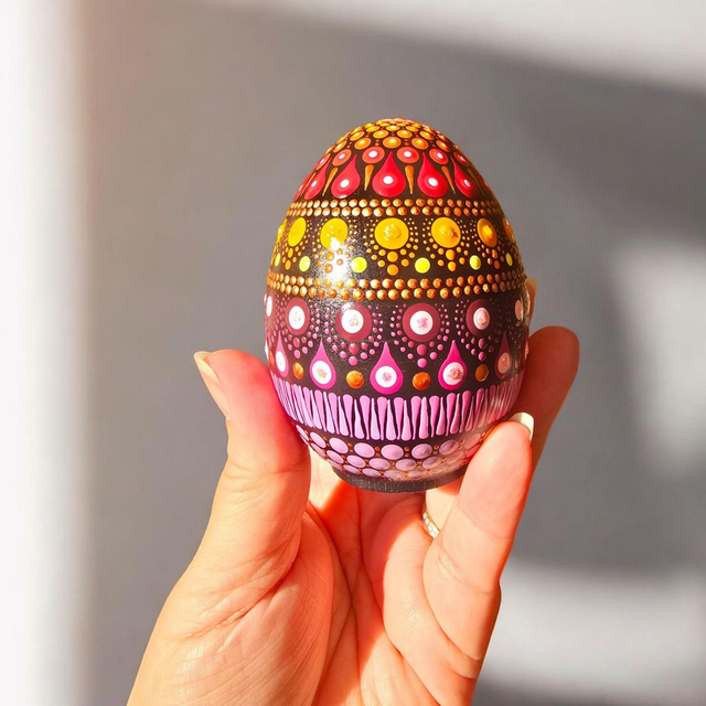 Oeuf en plâtre personnalisé en pointillisme multicolore, oeuf décoratif, pâques décoration, fait main