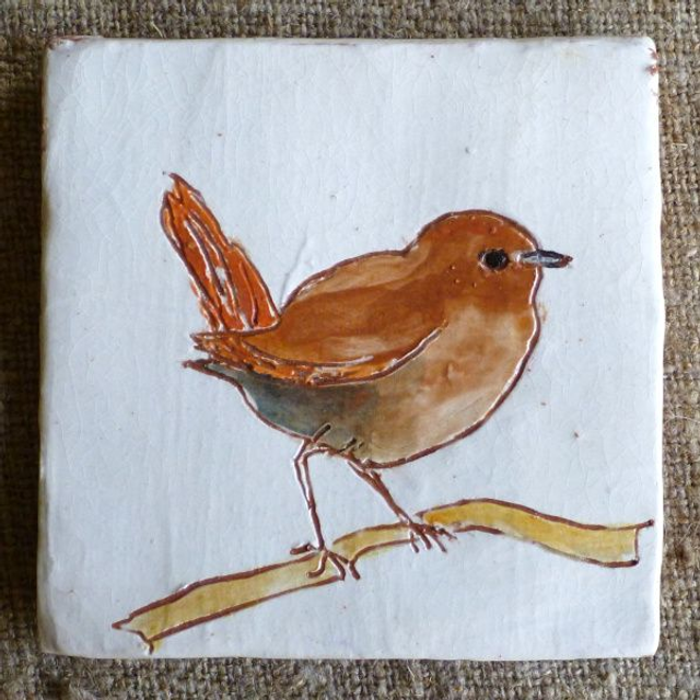 JBY99 Wren Tile by Jane Bisby, 10 x 10cm Red Earthenware