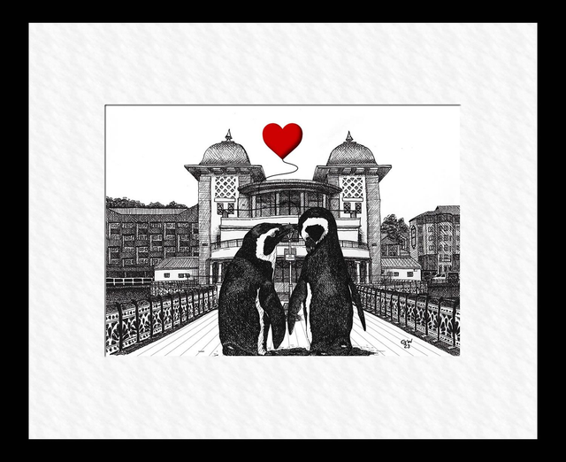 Pier Cafe, African Penguin with heart 10" x 8"