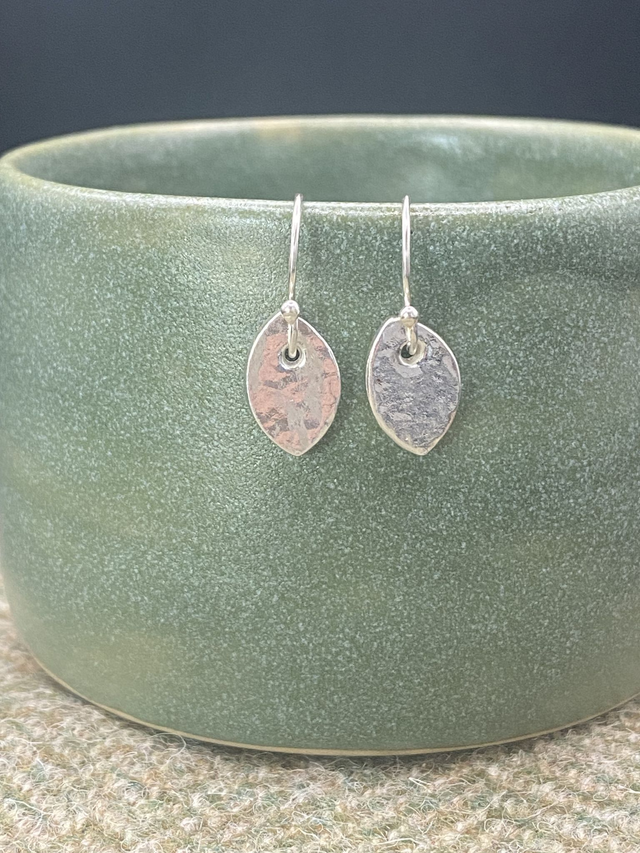 Fine Silver Hammered Mini Leaf Earrings