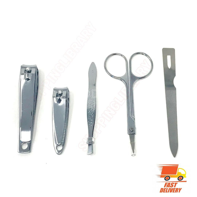 Manicure Set 5PCS Nail Care Clippers Scissors Grooming Kits Travel Case