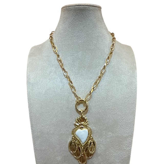 Collana cuore ex-voto bianco e medaglie 25AL-5