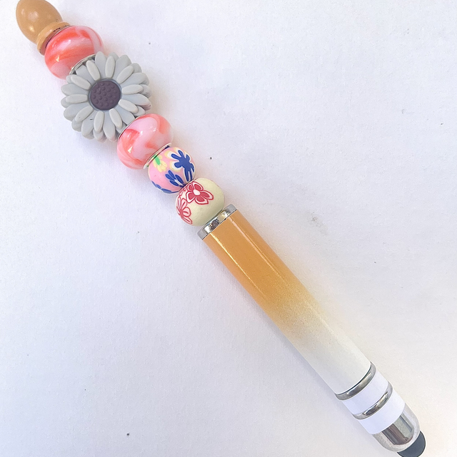 S22 - Stylo à perles et perle fleur grise 