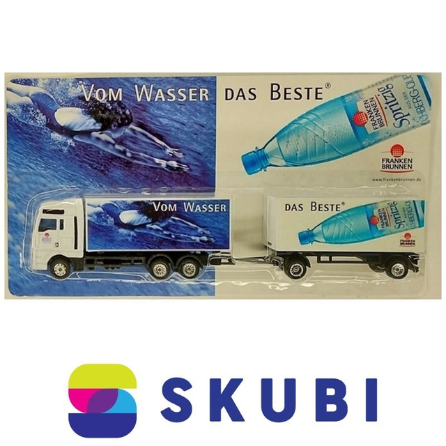 Reklamní kamion s vlekem - MAN - Franken Brunnen Spritzig - Vom Wasser Das Beste - model 1:87 H0