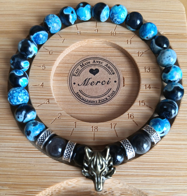 Bracelet Homme – Agate Bleue &amp; Noire