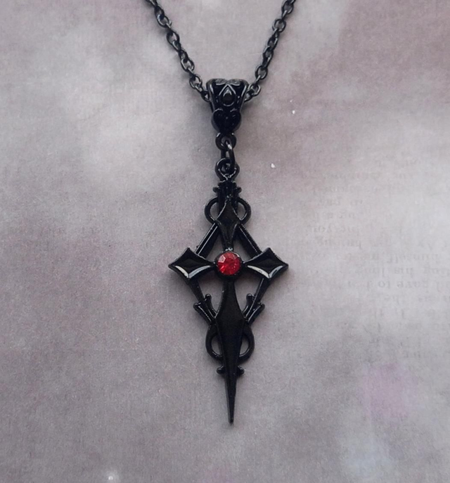 Black Vampire Cross with Red Stone (Small)