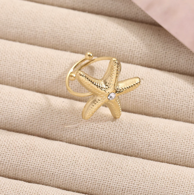 Bague étoile de mer et strass 
