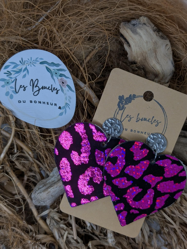 Boucles d&#039;oreilles Coeur ❤️  léopard fushia c2018