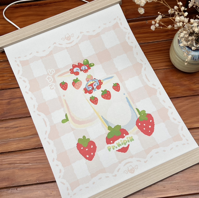 Toile - Verres fraises
