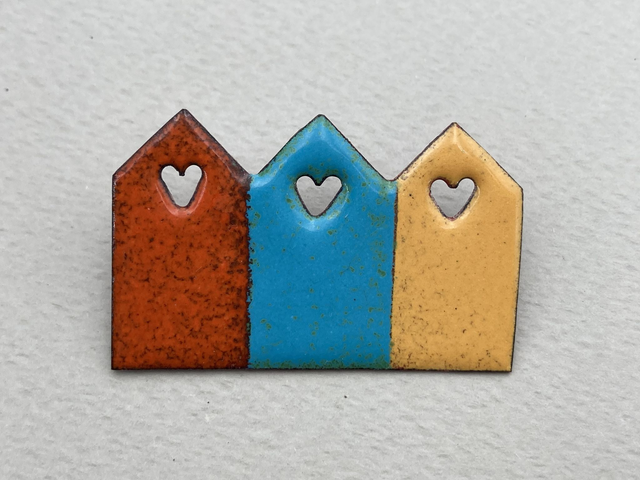  Broche Cabines Orange, Bleue et Jaune