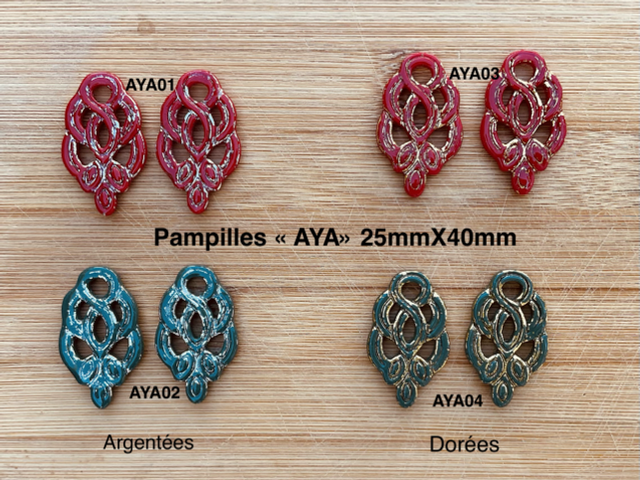AYA.. Pampilles "AYA" en pâte polymère &amp; resine UV  25mmX40mm ,vendues par paire 