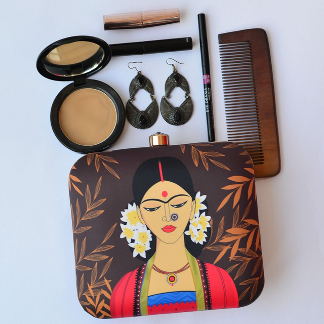 Woman Portrait Printed Clutch Bag- 7x6.5