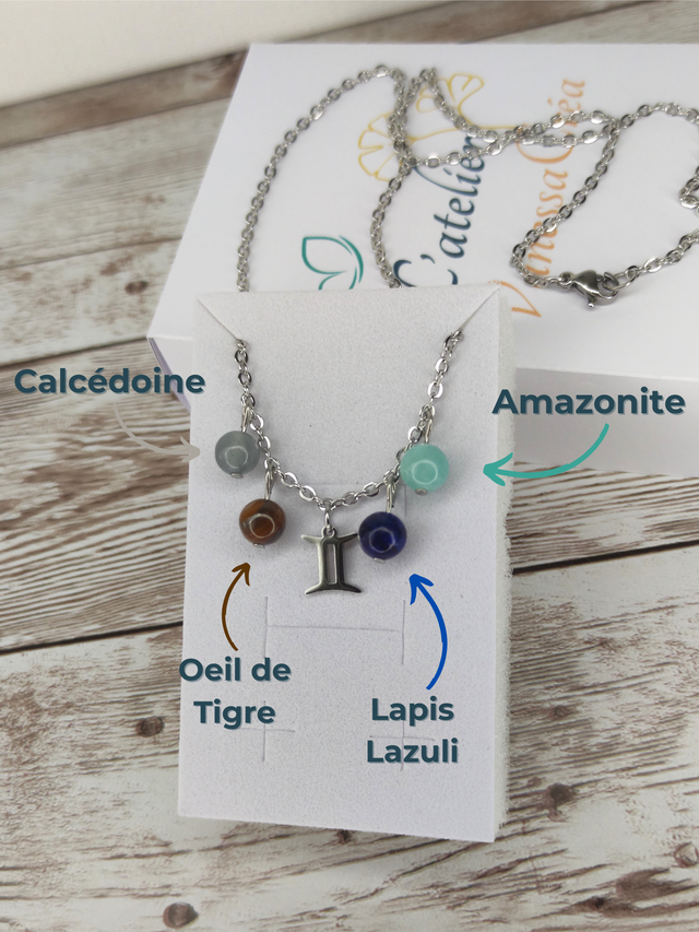 Collier Astro &quot;Gémeaux&quot; pierres naturelles