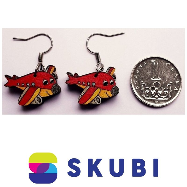 Dřevěné náušnice - Letadlo (2 cm)