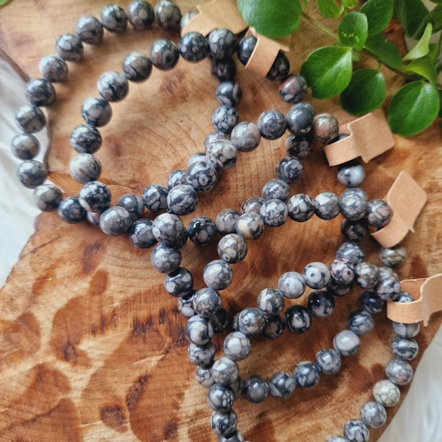 Fossil Stone Beaded Bracelet 