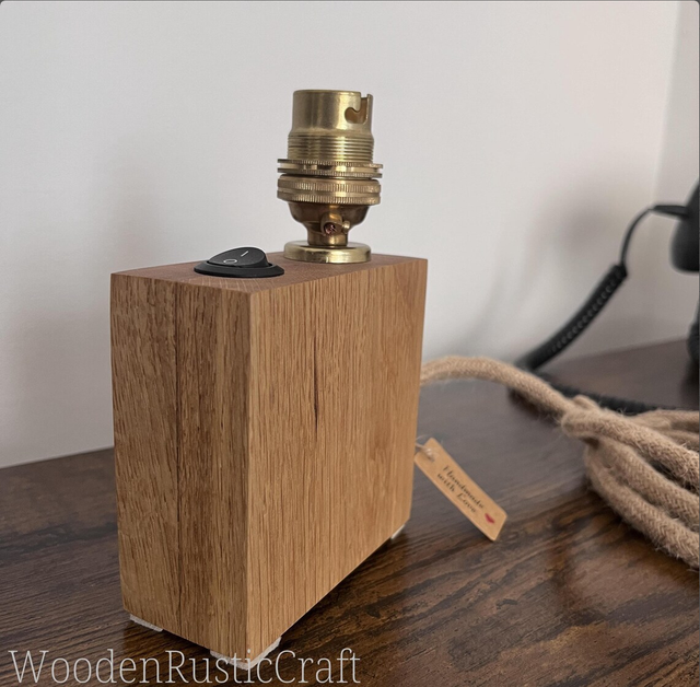 Slim Oak Lamp with Brass B22 Fitting