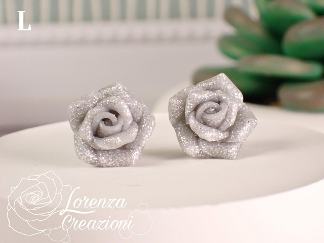 Orecchini a lobo rose argento glitterato