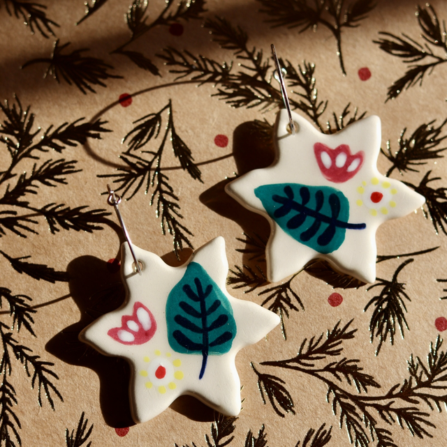 Boucles d’oreilles en céramique -flocon