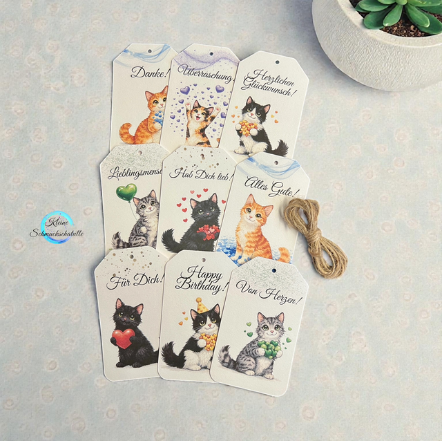 Gemischtes Set Katzenmotive - 9-teiliges Geschenkanhänger-Set 