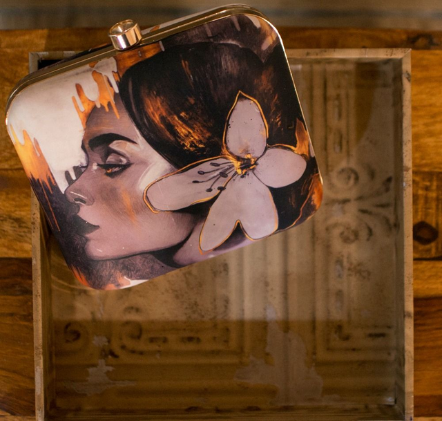Woman Portrait Printed Clutch Bag- 7x6.5