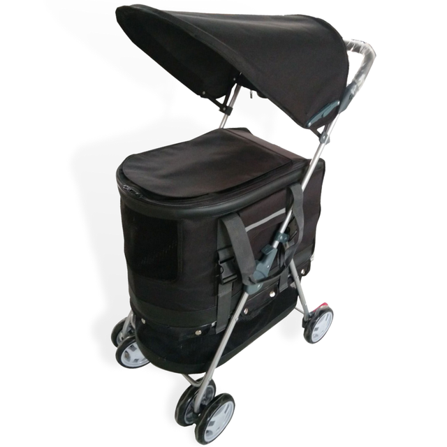 Premium Hundebuggy / Hundewagen, abnehmbare/r Tasche/Korb, schwarz