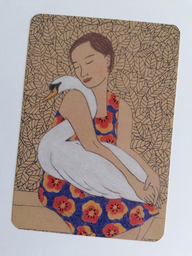 Postkaart "Tekening zwaan"