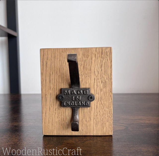 English Oak Wall Hook with Cast Iron Hook