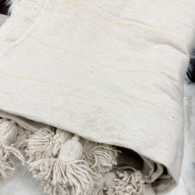 Plaid beige a liseré doré 