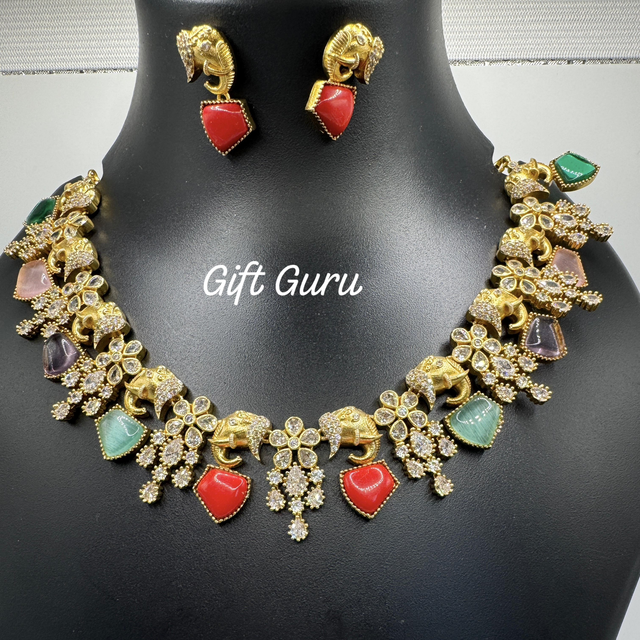 Multi colour stones with ad stones necklace 