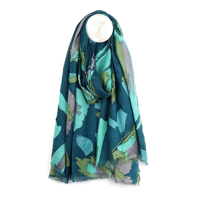 Bamboo Teal Mix Paint Daubs Scarf