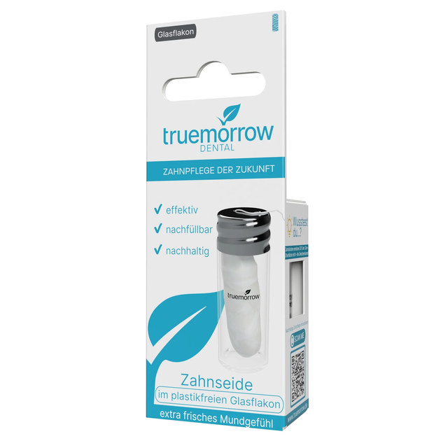 Truemorrow Vegane Zahnseide im nachfüllbaren Glasflakon