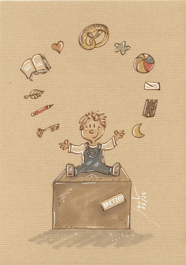 "Sur un carton" -  Dessin format A4 sur papier - cadre 32x42 - frais de port compris pour la France