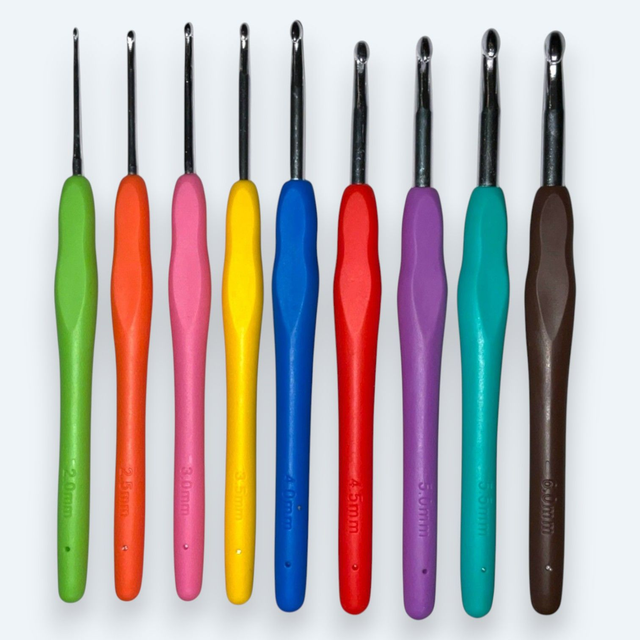 Ergonomisches Häkelnadel-Set mit Softgriff – 9 Stück (2.0 mm - 6.0 mm)