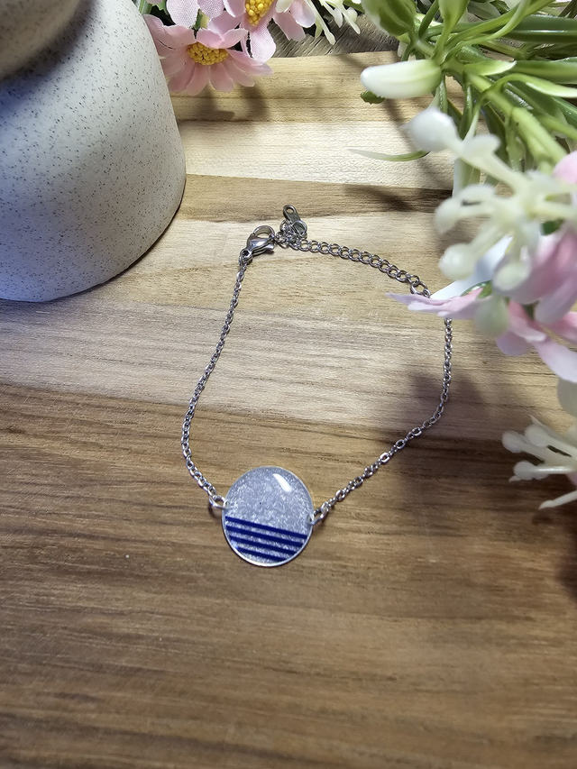 Bracelet 16mm Argent -&quot;Un Cœur à la Mer&quot; — L&#039;élégance au rythme des vagues-rayer bleu