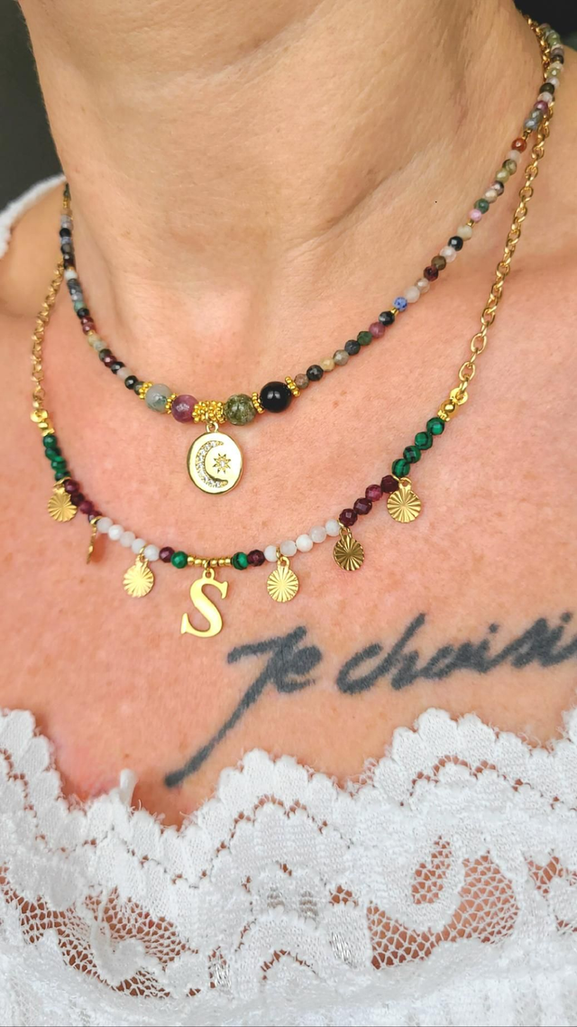 Collier Malachite, Grenat & Pierre de Lune – Force & Clarté - Personnalisable