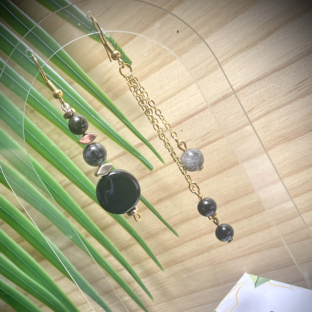Boucles FARO Tourmaline , Quartz Tourmaline et Onyx