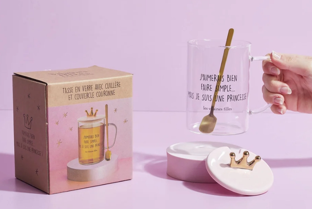 TASSE VERRE PELLE AVEC COUVERCLE ROSE COURONNE