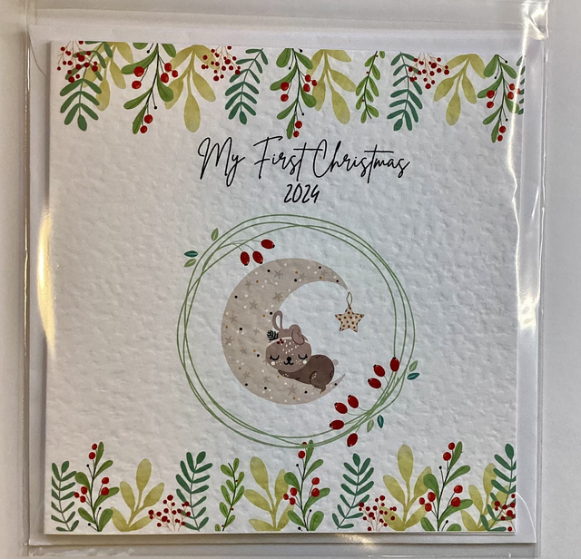 Personalised First Christmas card. Baby design.
