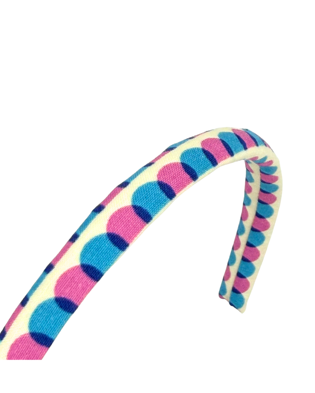 Narrow Alice Band - Blue &amp; Pink Scallop - Japanese Cotton