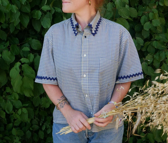 La chemise MADO et son chouchou assorti - Carreaux bleu et jaune