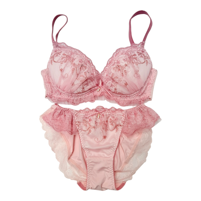 Pink bow embroidered Japanese Bra + Underwear Set UK 32C  